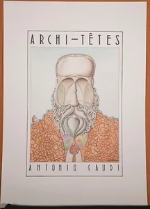 Litografia senza cornice ""Antonio Gaudi"" di Louis Hellman - Serie architeti - Foto 1 di 5