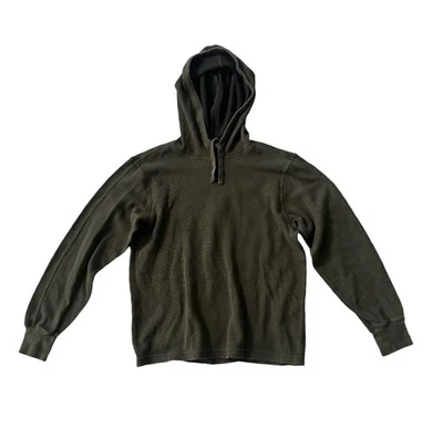 Rag & Bone Men's Army Green Waffle Knit Thermal Hooded Pullover Sweater Medium - Image 1 of 4