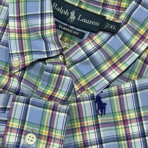 Polo Ralph Lauren Poplin Shirt Mens XL Tartan Plaid Classic Fit Long Sleeve - Picture 1 of 9