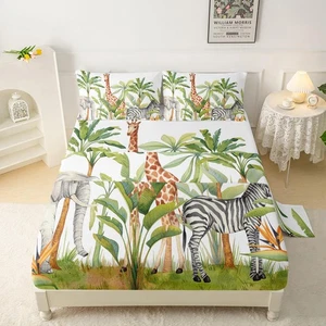 Sábanas para animales salvajes, sábanas para animales acuarela para niños niños niños adolescentes, 16"... - Imagen 1 de 7