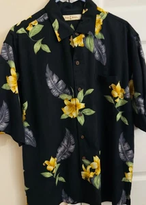 Camisa Tommy Bahama 100 % seda estampado floral para hombre grande con botones manga corta - Imagen 1 de 5