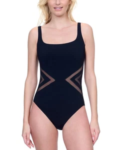 Gottex X6253 Badeanzug quadratischer Ausschnitt geometrische Netzeinsätze Einteiler, schwarz, 18 - Bild 1 von 3
