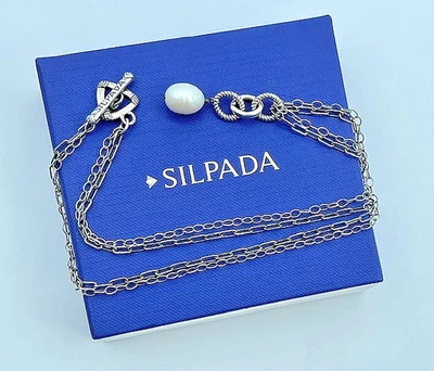 Colgante de perlas de agua dulce y esterlina Silpada, collar de palanca de 2 hilos 18" N1353 Foto 1 de 4