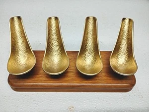 Vintage PARK INDUSTRIES Brass & Walnut Wood Smoking Tobacco 4 Pipe Rest Holder - Picture 1 of 11