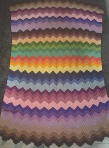 Vintage Crochet Granny Zig Zag Afghan Blanket Throw Rainbow Chevron 54"x75" - Picture 1 of 4
