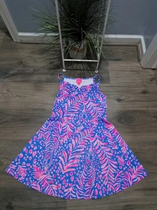 Neu ohne Etikett Lilly Pulitzer Mädchen La Zebra blau pink tropisch Breelyn A-Linie Kleid Gr. 14 - Bild 1 von 4