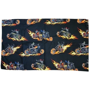 Skeleton Motorcycle Pillowcase Standard Queen Black Fire Flames Biker Homemade - Picture 1 of 3