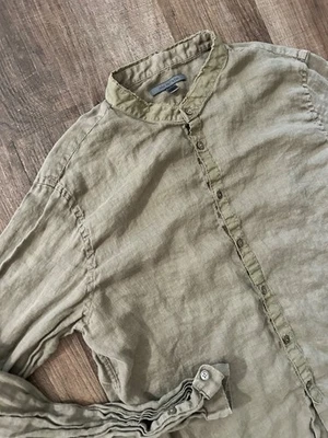 John Varvatos EUC slim olive green linen tab band collar modern shirt Large - Image 1 of 4