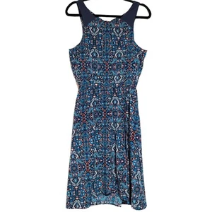 Athleta Blue Multi Printed Martinique Sleeveless Dress Faux Wrap Women's Small - Picture 1 of 8