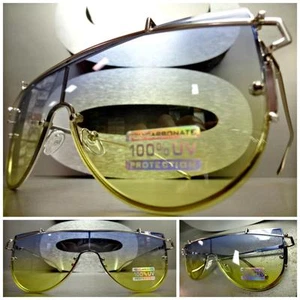 CLASSIC MODERN RETRO SHIELD Style SUN GLASSES Silver Frame Flat Blue yellow Lens - Picture 1 of 10