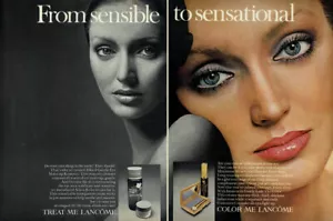Lancome Nancy Dutiel 1977 maquillaje de belleza vintage 2 páginas anuncio de revista - Imagen 1 de 1