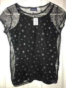 Children's Place Girls Navy Blue Sheer Glittery Star 2pc Top Size XL-14 *HDBR* - Picture 1 of 5