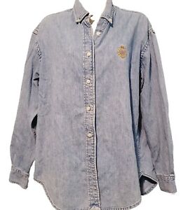 Vintage Ralph Lauren Lauren Jean Shirt Womens M Long Sleeve Button Up  Monogram 