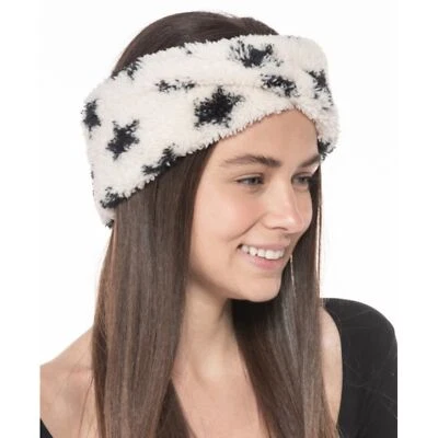 Jenni NWT Twisted Sherpa Headband with Stretch White Black Stars Print OS New - Image 1 of 4