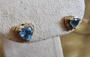10k Yellow Gold Topaz And Diamond Heart Earrings - Picture 1 of 8