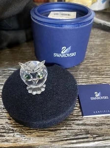 Swarovski Crystal Miniature Owl Figurine 010014 Green Eyes 1-3/8" - Picture 1 of 12