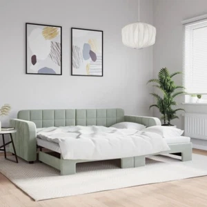 Tagesbett Ausziehbar Hellgrau 90x200 cm Samt - Bild 1 von 11