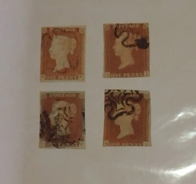 GB QV Penny red perce maltese cross cancelation four stamps - Image 1 of 4