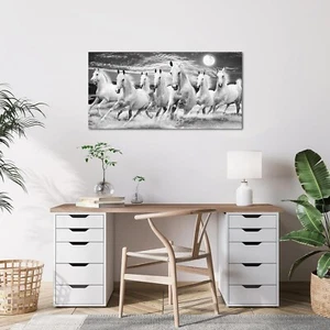 Black and White Running Horses Canvas Wall Art - Bild 1 von 3
