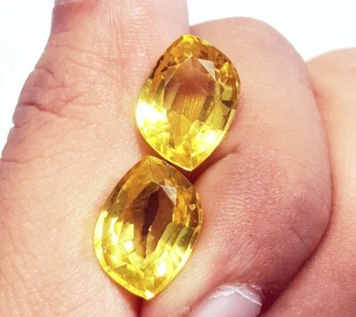 Par de piedras preciosas sueltas certificadas de 8 a 10 quilates con forma de lujo de zafiro amarillo ~PY06 Foto 1 de 4