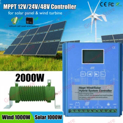 2000W Solar Wind Hybrid MPPT Charge Controller 12V 24V 48V Regulator For Battery - Image 1 of 4