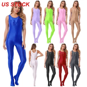 Women's Glossy Bodysuit Sleeveless Bodystocking Sportswear Shapewear Jumpsuit - Picture 1 of 64