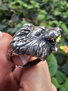 **Huge LION Navajo RING** BIKER handmade Massive SIDE FACING UNUSUAL *Silver* - Picture 1 of 13