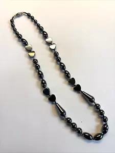 Vintage Silver Tone Hematite Heart Bead Necklace Jewelry MINT HEAVY - Picture 1 of 4