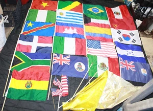 Vintage Lot of 25 Assorted Country Flags /Banners on Sticks/Poles Dowels Variety - Picture 1 of 18