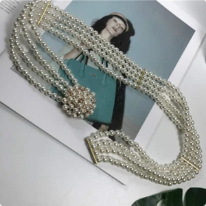 Women Faux Pearls Crystal Belt Waistband Buckle Stretch Bridal Dress Waist Charm - Picture 1 of 14