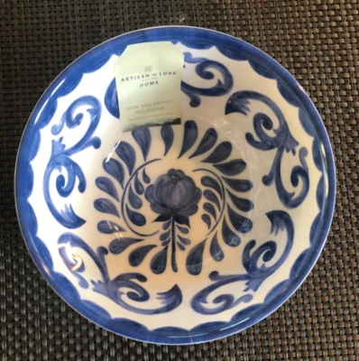 Juego de 4 cuencos de melamina florales de 6" Artisan de Luxe Anfora azul y blanco -- Nuevos con etiquetas Foto 1 de 4