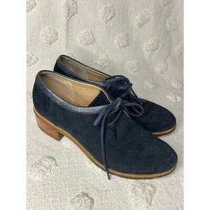 Clarks Originals Oxford Navy Leather Suede Lace Up Almond Toe Block Heel Size 9 - Picture 1 of 7