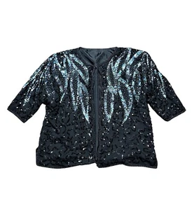 Vintage Jacket | 1980s Vintage Black Batwing Sequin Jacket Free Size Eveningwear - Picture 1 of 7