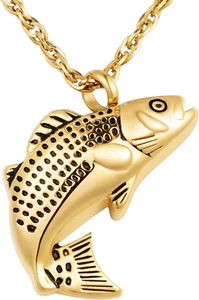 Fish Cremation Urn Necklace for Ashes Memorial Keepsake Gold Plated Pendant Gift - Picture 1 of 6