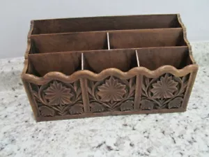 Vintage 1970's Molded Plastic Desk Organizer Faux Wood by Lerner - Picture 1 of 5
