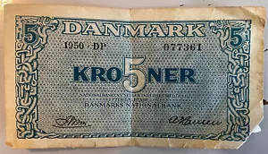 DENMARK DANMARK DANISH 5 KRONER (1950) CIRCULATED BANKNOTE MONEY CURRENCY - Picture 1 of 1