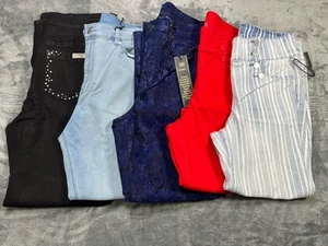 DG2 Diane Gilman Denim Jeans Gr. 14 Hosen 5 Stück Blumen helle Waschung Stretch NEU - Bild 1 von 16