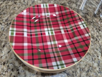 Set of 5 Pier 1 Holiday Plaid Red 8.5" Salad Plates Haddington Plaid New - Image 1 of 4