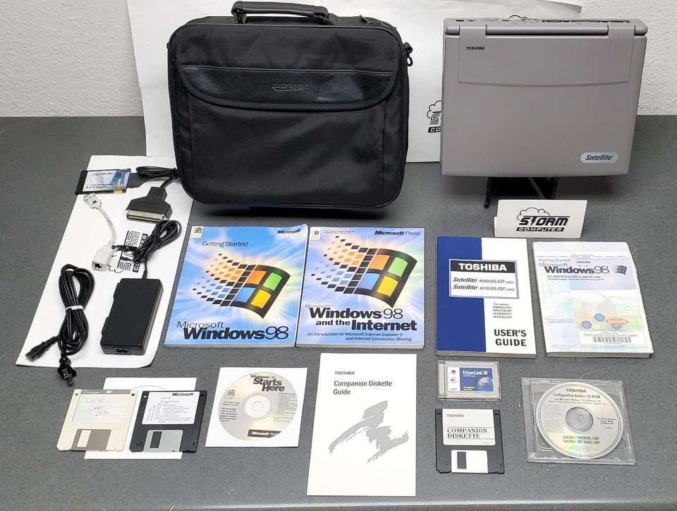 Vintage Toshiba Satellite 4010CDS / 4.0 Laptop w/ Charger, Bag & Accessories - Image 1 of 4