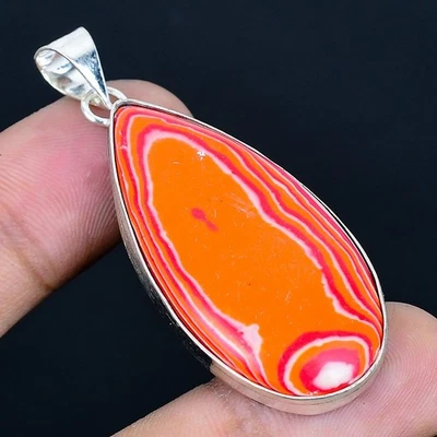 Pingente feito à mão de ágata de renda laranja folheado a prata 925 de 2,09" - Imagem 1 de 3