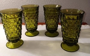 4 Vtg Indiana Whitehall Colony Cubist Footed Avocado Green Glass 16 OZ Excellent - Picture 1 of 5