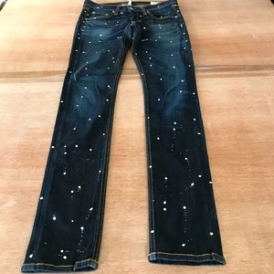 Rag & Bone Skinny Jeans Women 26 Blue Paint Splatter Low Rise Dark Wash Stretch - Picture 1 of 13
