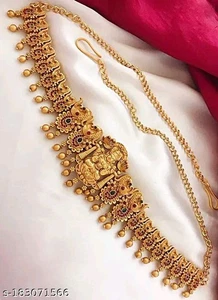 Gold Plated South Indian Belly Hip Belt Unique Pearl Kamarband Waist Belt - Picture 1 of 2