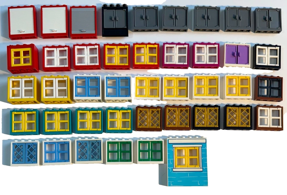 Lego Bulk Lot Windows Cabinets Multicolor W/ Movable Panes Doors & Lattice x 42 - Image 1 of 1