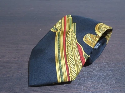 Cuerda de corbata de seda abstracta de ancho clásico para hombre Hermes emblema de caballo negro dorado vintage Foto 1 de 4