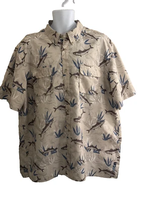 CHAPS XXL Men's Short Sleeve Button up Fish Motif Shirt - Image 1 of 4