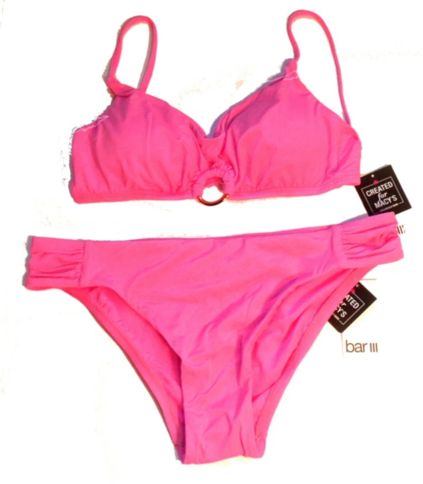 Bar III Pink Ring Top Bikini Swimsuit Size S Top, M Bottom NWT $88 - Image 1 of 4