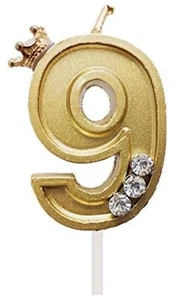 Birthday Candle #9 Gold Crown 9th Happy Birthday - Picture 1 of 2