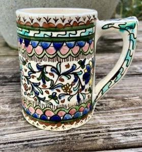 RARE ANTIQUE c1800s Hand Painted Thrown TALAVERA Glaze POLYCHROME Pottery Mug - Picture 1 of 12