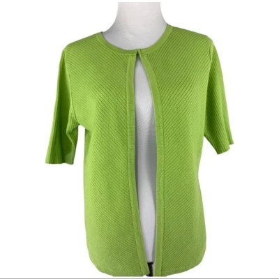 Tahari ASL Women's NWT Bermuda Green Knit Boca Raton Ribbed Silk Cardigan M/C42 - Image 1 of 4